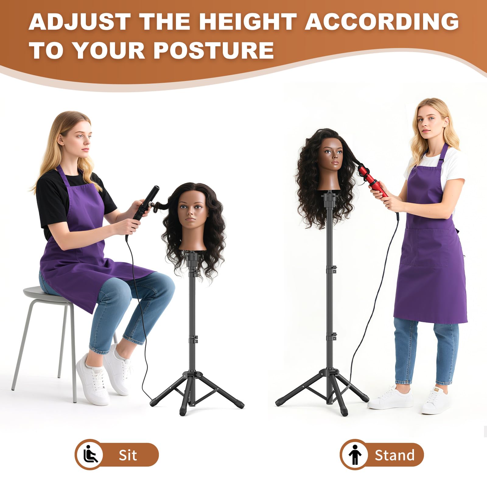 Hairdressing training setup with Womnwomn tripod stand
