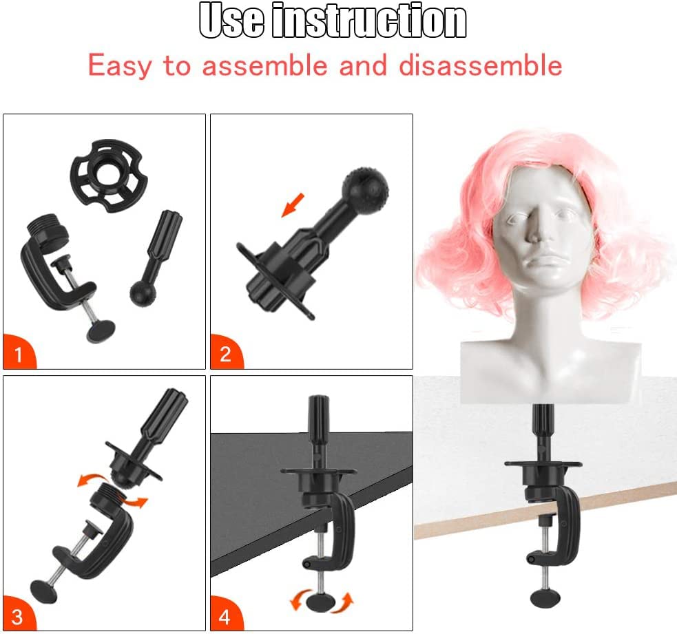 Disassembled parts of the Teenitor wig stand holder showing easy portable storage and assembly components.