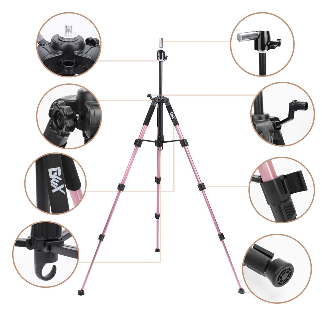 GEX adjustable aluminum wig stand collapsed showing its compact travel setup