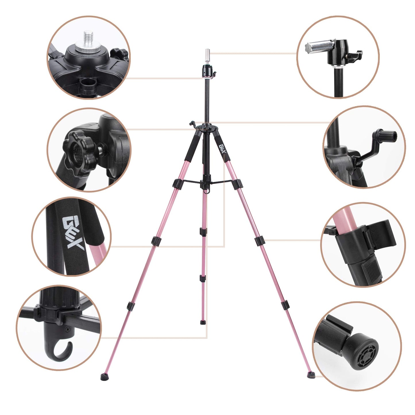 GEX adjustable aluminum wig stand collapsed showing its compact travel setup