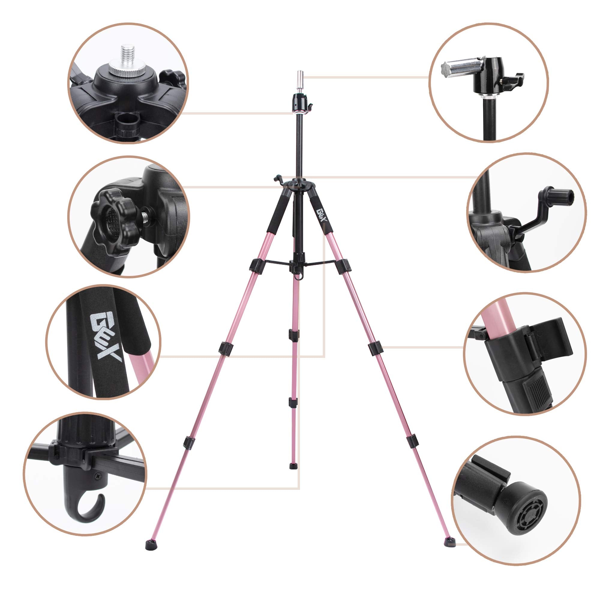 GEX adjustable aluminum wig stand collapsed showing its compact travel setup