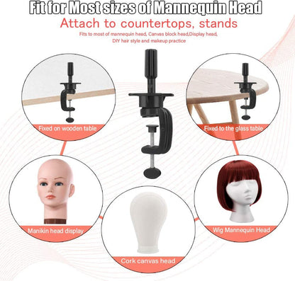 Close up view of the durable top pedestal on the Teenitor manikin stand designed to hold styling heads.