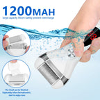 ELMCHEE rechargeable electronic foot file being rinsed directly under a running water faucet to demonstrate its waterproof capability.