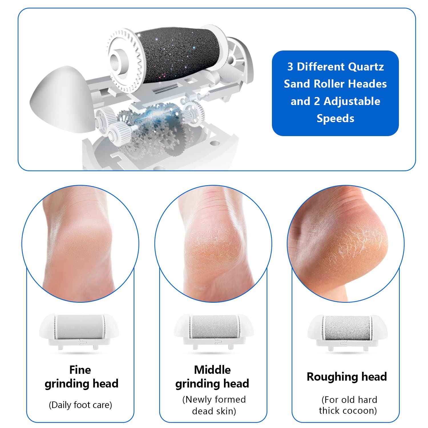 The complete ELMCHEE professional pedicure kit laid out with the charging cable, protective cover, and replacement rollers.