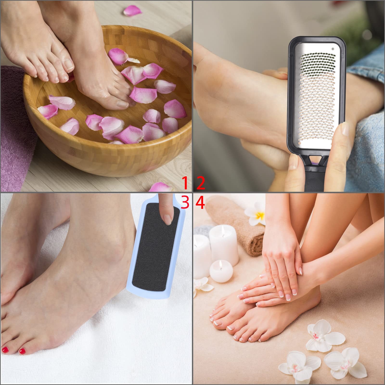 BTYMS foot scrubber kit arranged neatly to showcase all three professional dead skin removal tools.