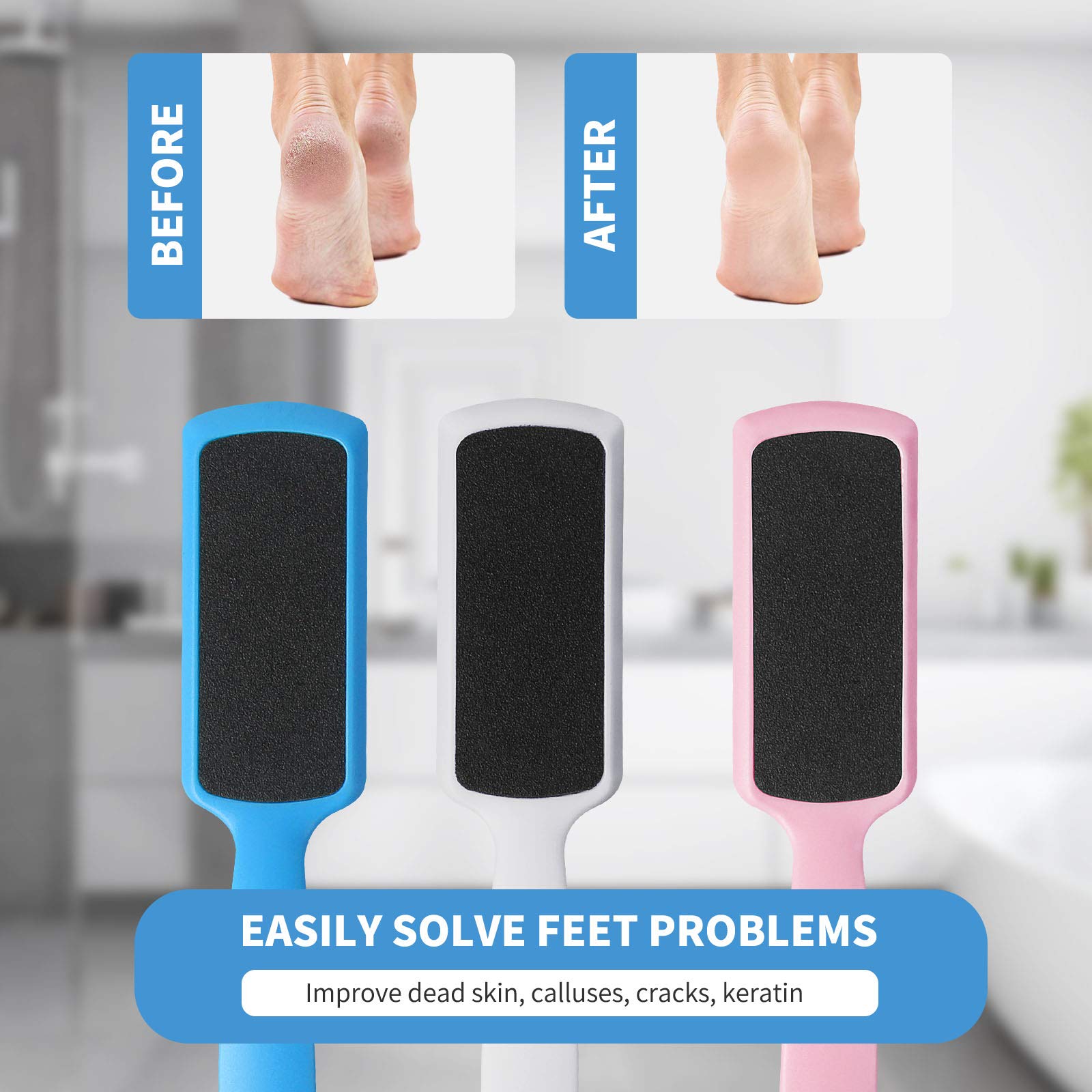 Fu Store callus remover set showing blue white and pink colors