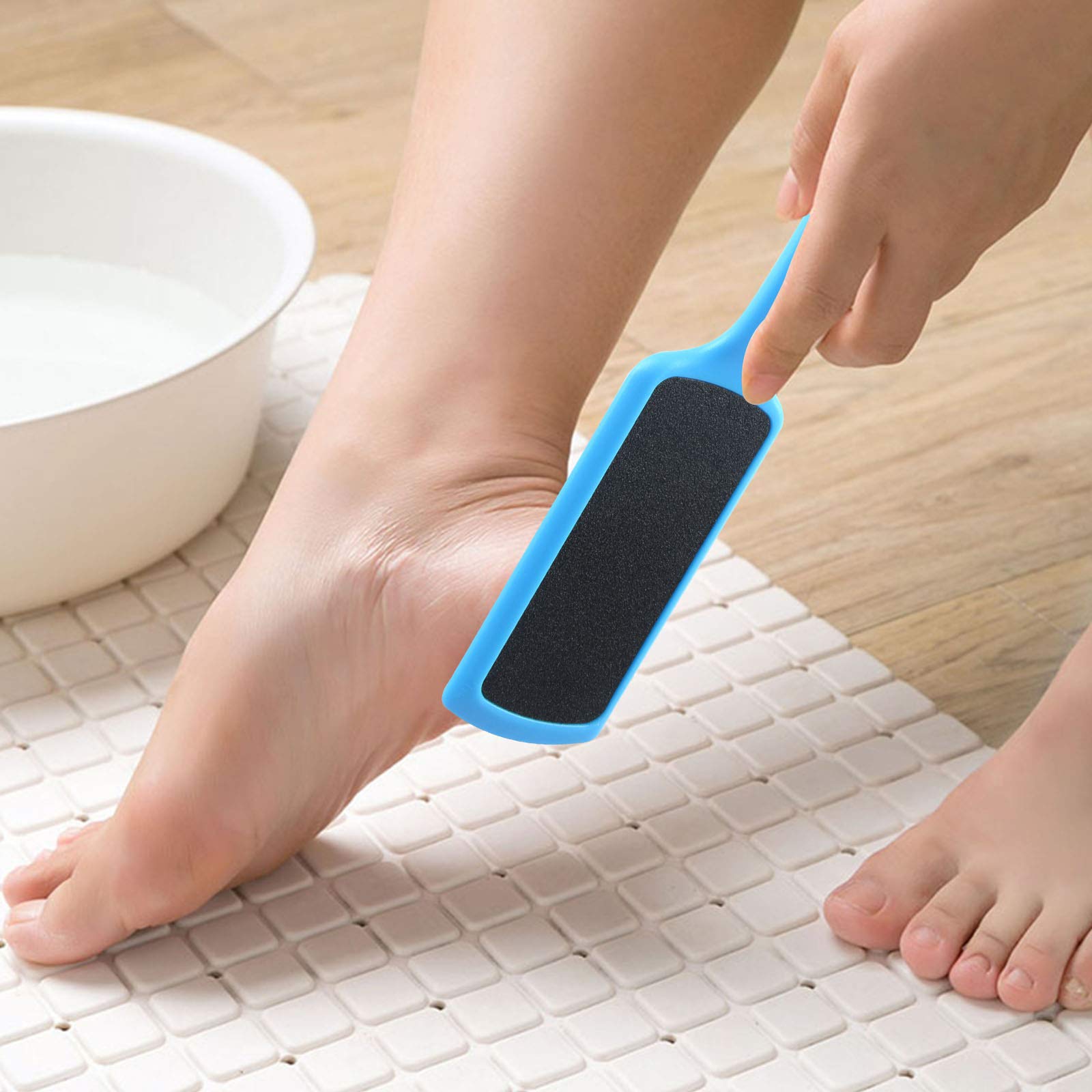 Person using professional foot scrubber on heel