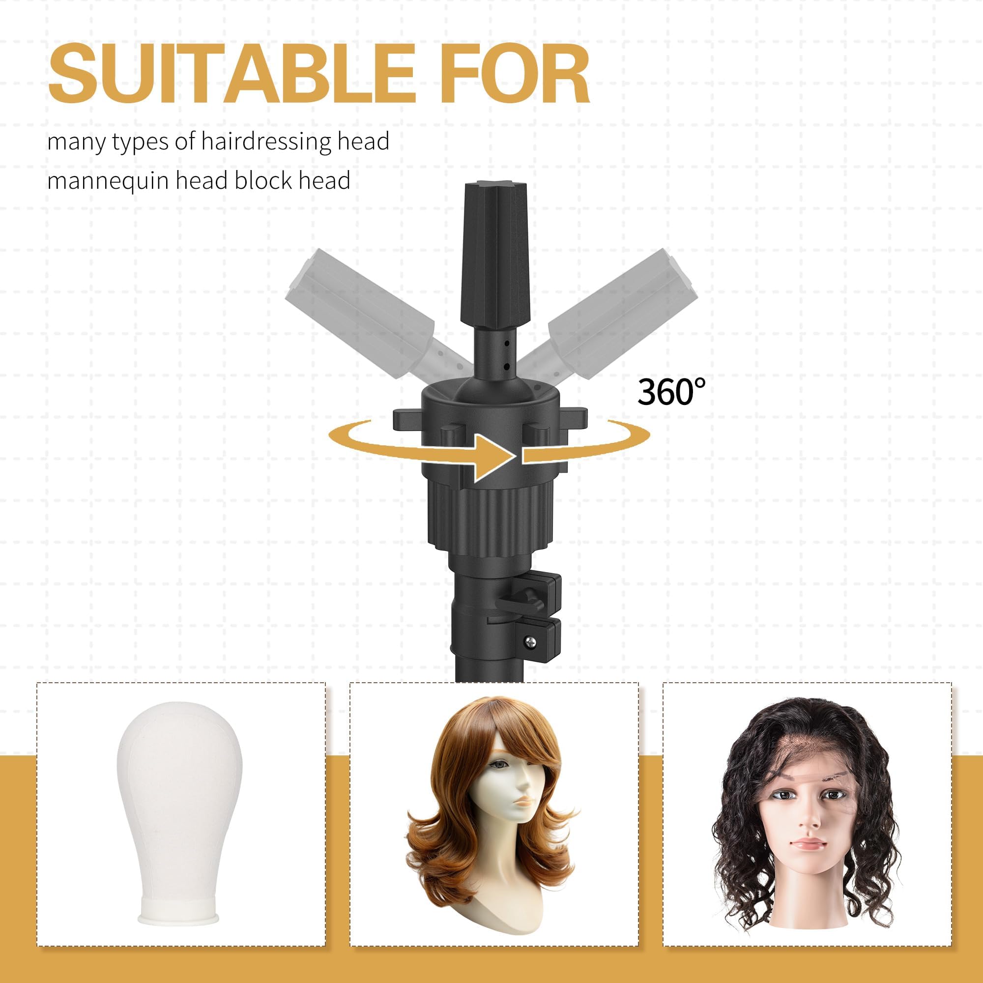 Relx adjustable mannequin head stand showing tripod legs