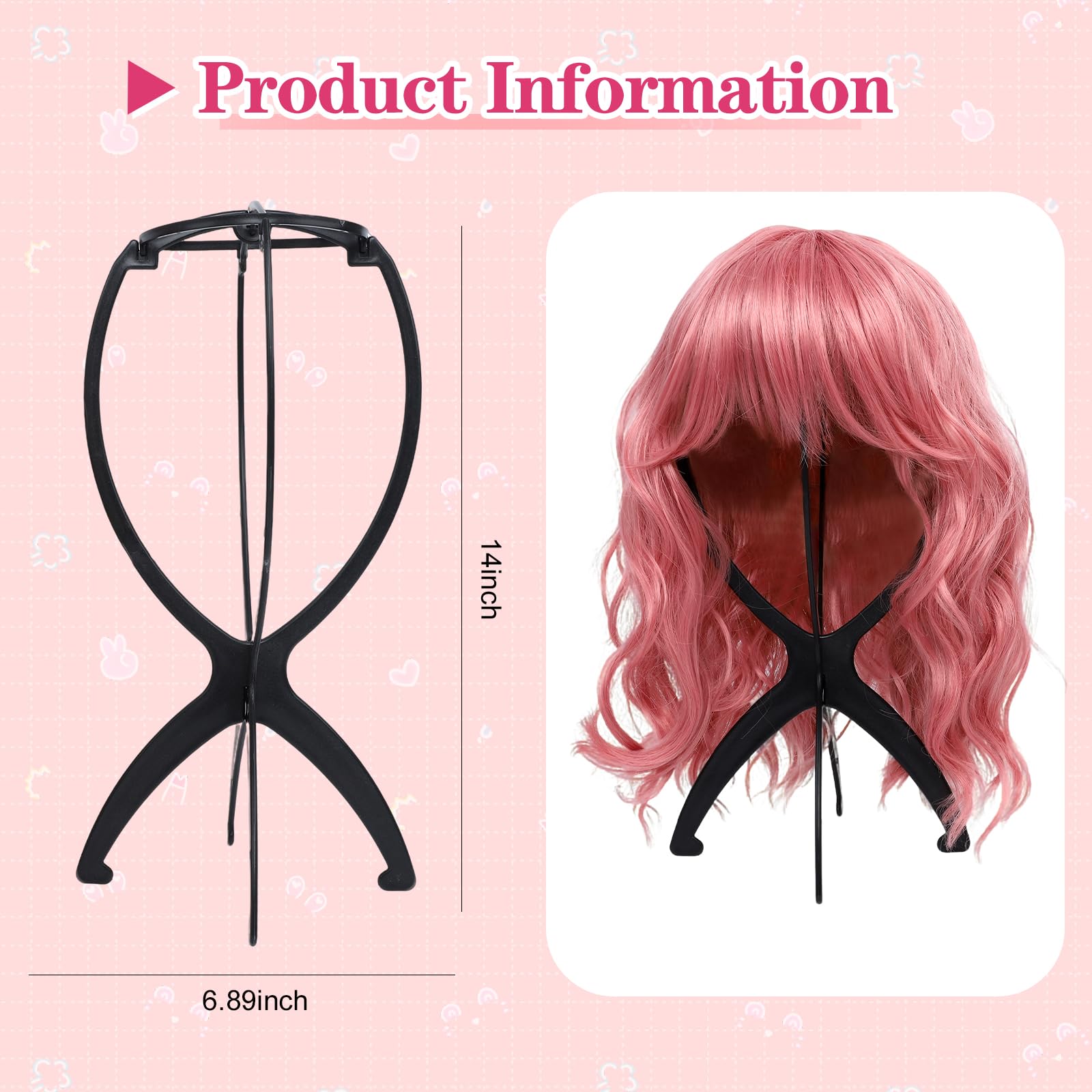 Collapsible black plastic wig holder set