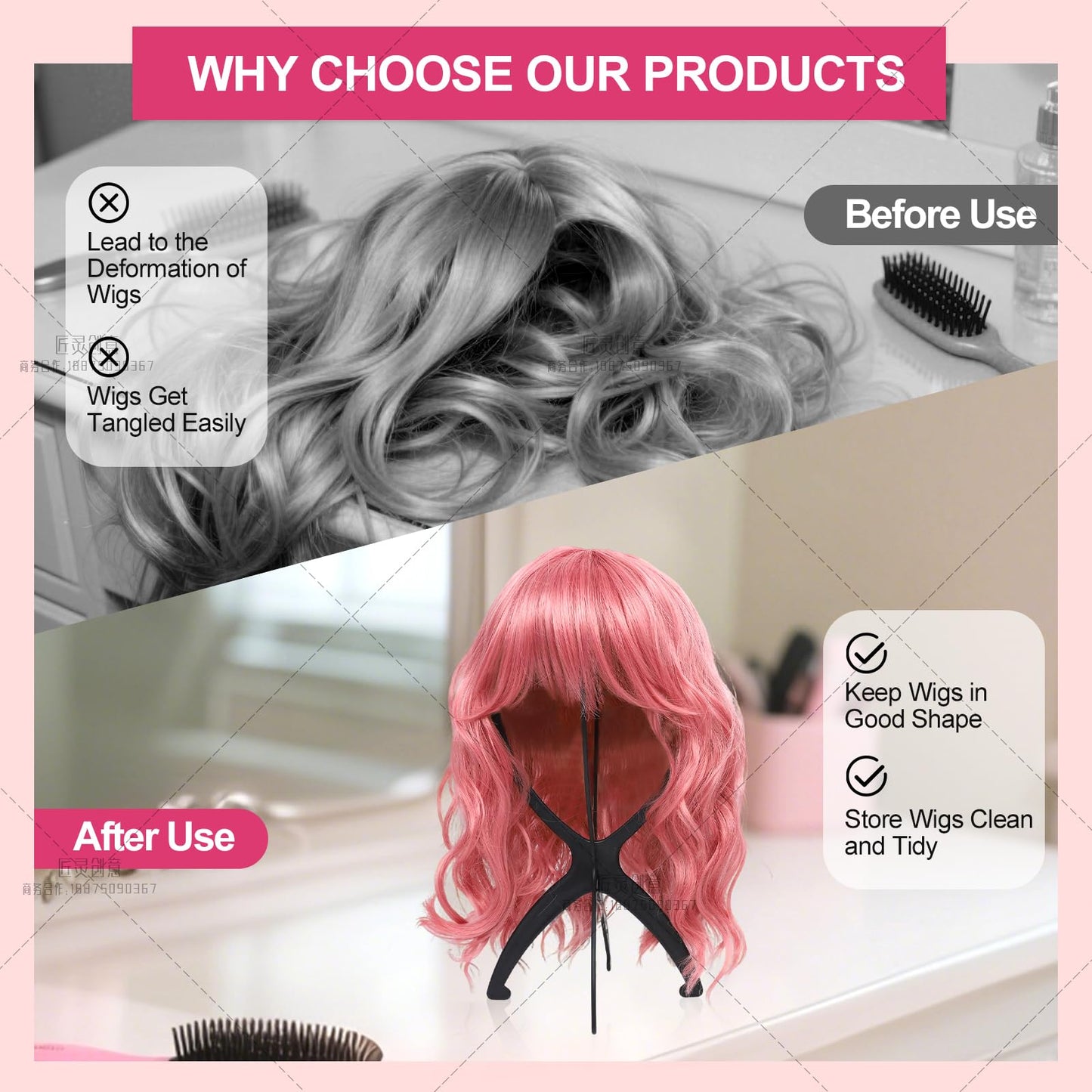 Assembled wig head stand for hairstyling