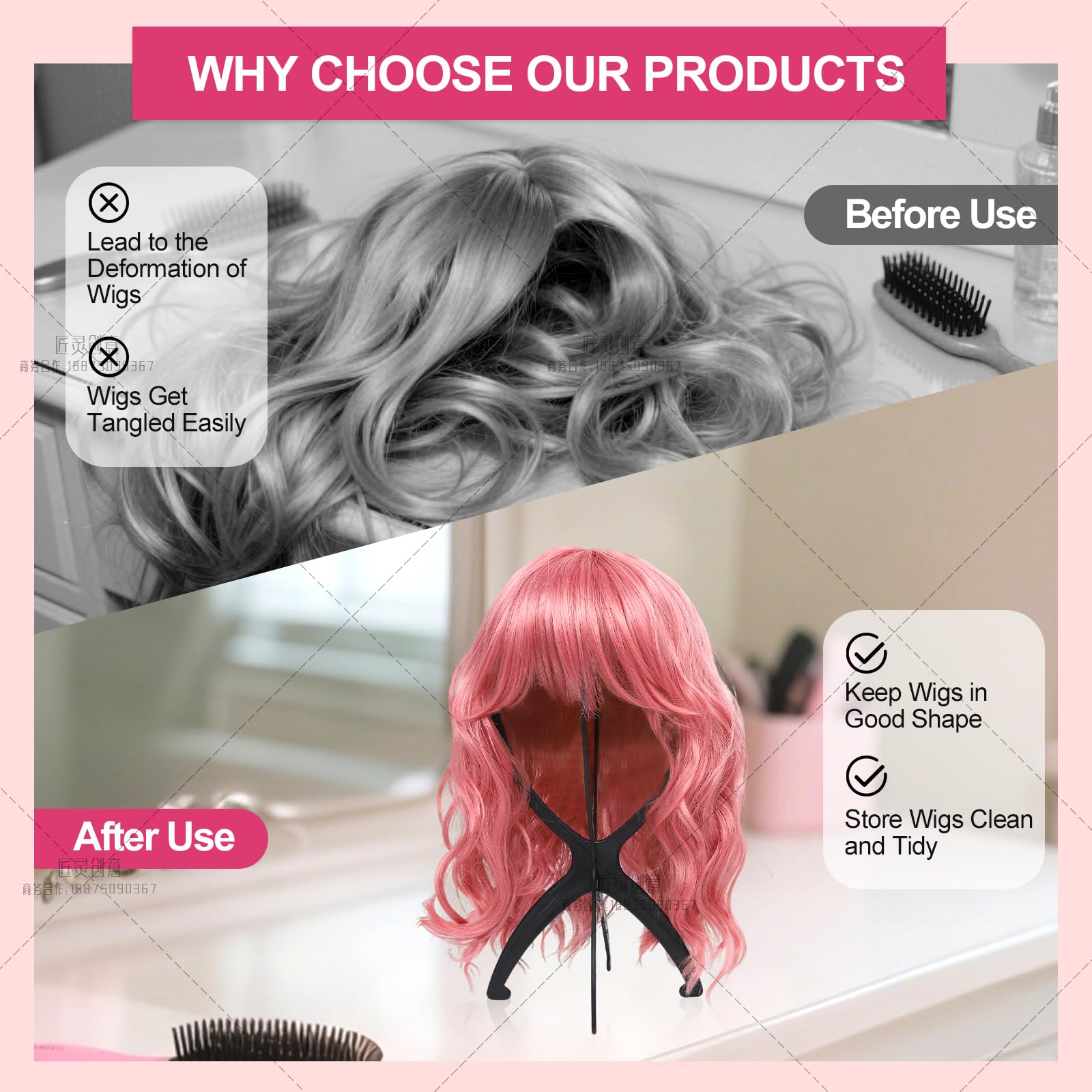 Assembled wig head stand for hairstyling
