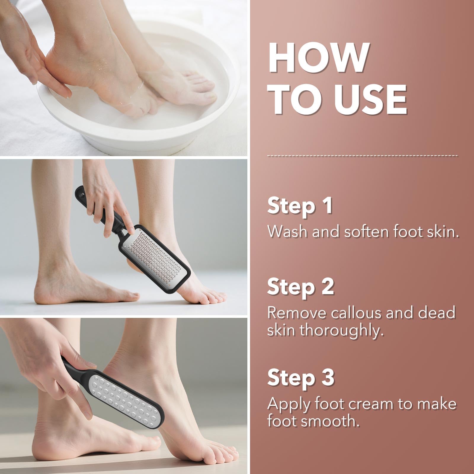 Ergonomic black handle of Kolavia foot scrubber