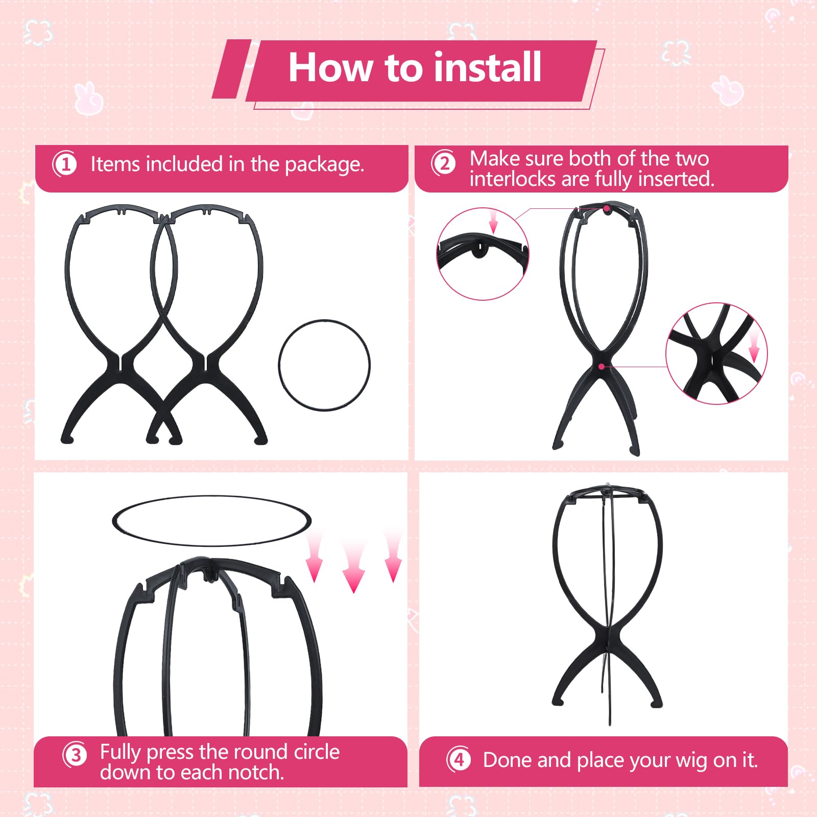 Two piece wig stand setup for beauty storage