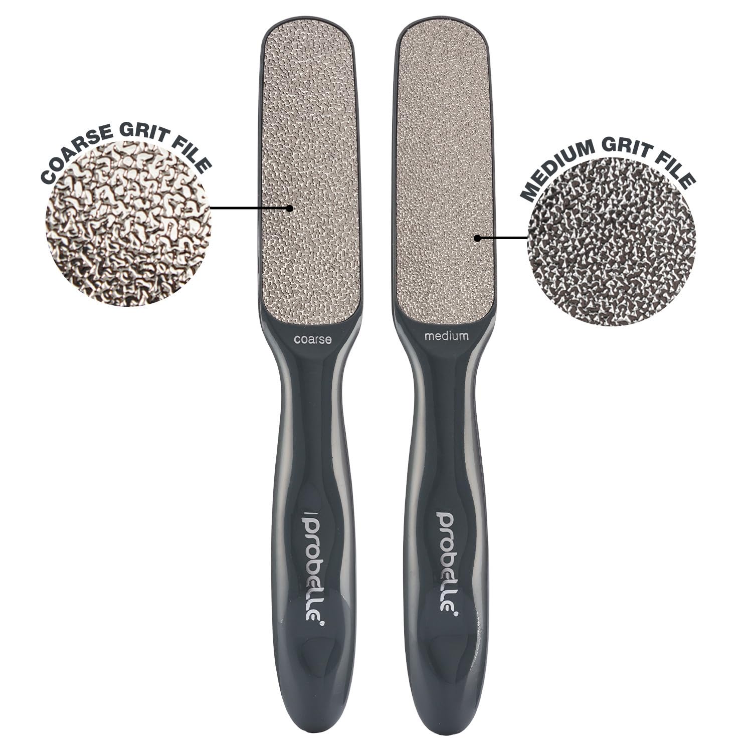 Probelle callus remover premium foot scrubber close up view of the coarse filing side texture.