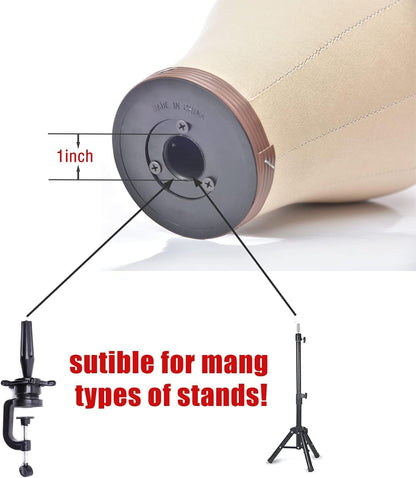 Monicass canvas block head base mount detail showing universal pedestal stand hole