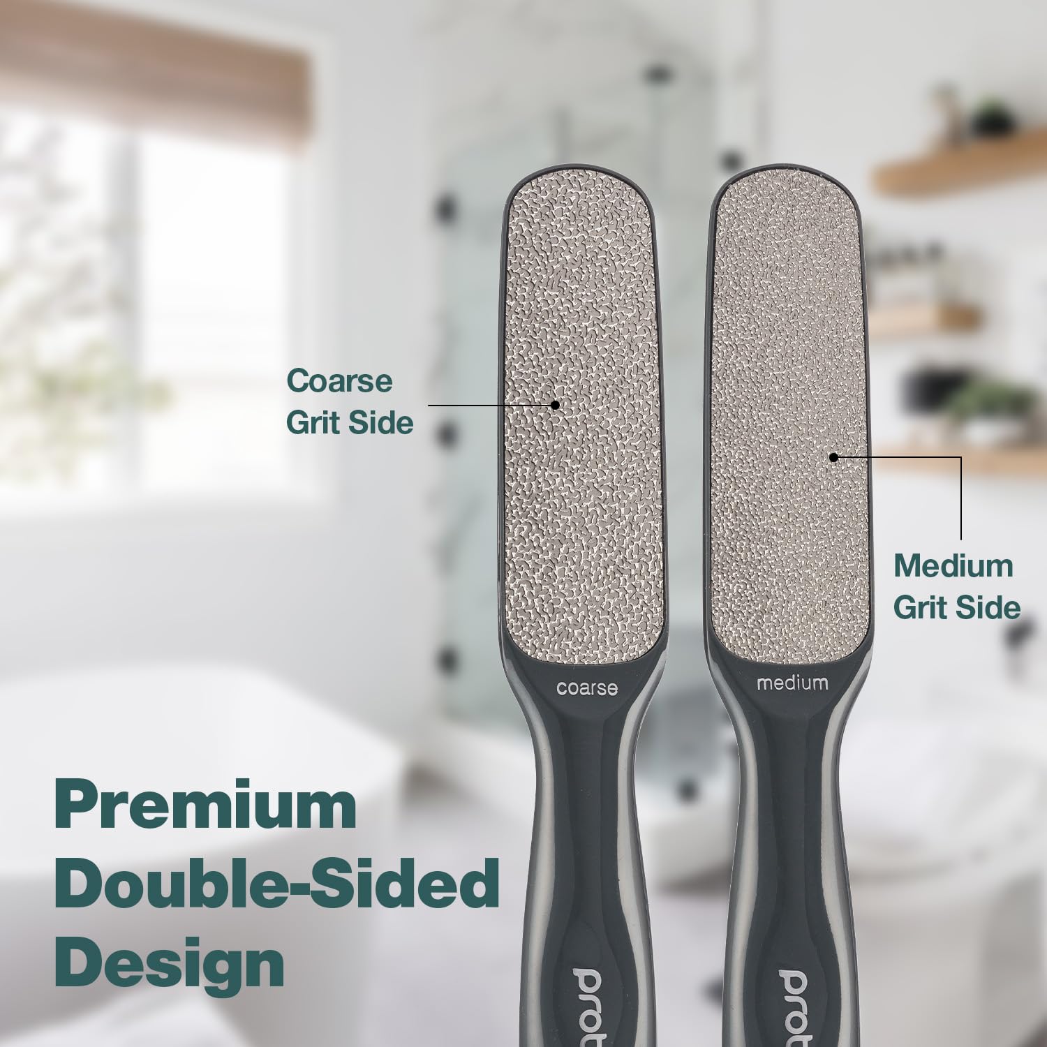 Probelle double sided foot file medium buffing side texture for smooth pedicure results.