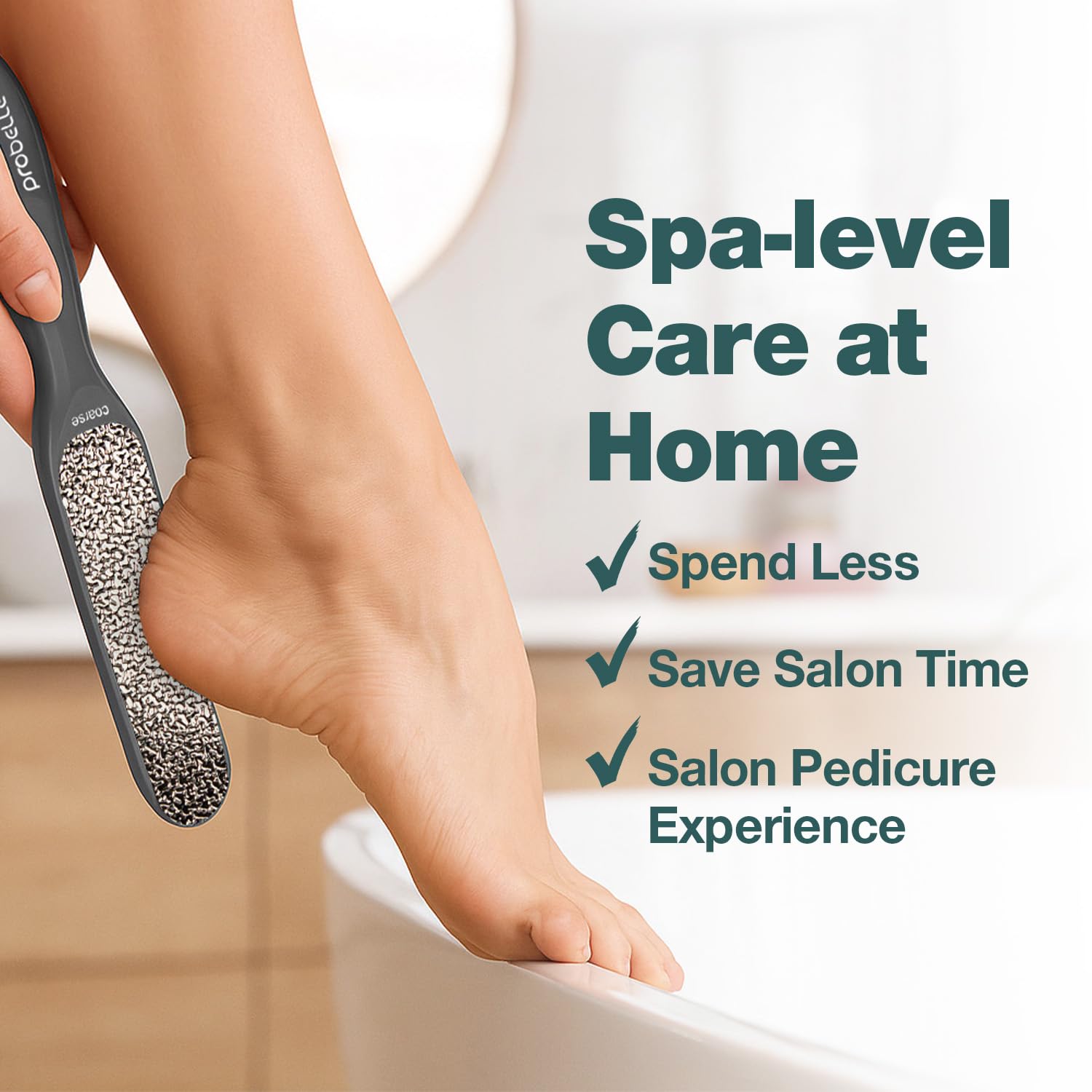 Probelle nickel foot scraper ergonomic long handle detailing for secure hand grip.