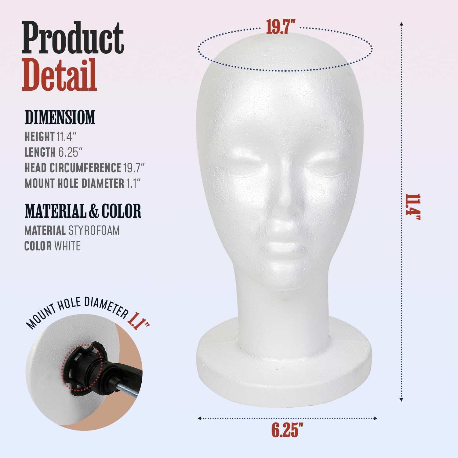 Studio Limited white foam wig stand profile angle showcasing realistic ear contours