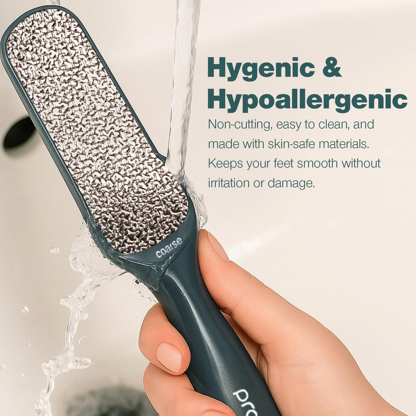 Probelle hypoallergenic dead skin remover demonstrating back and forth motion design.