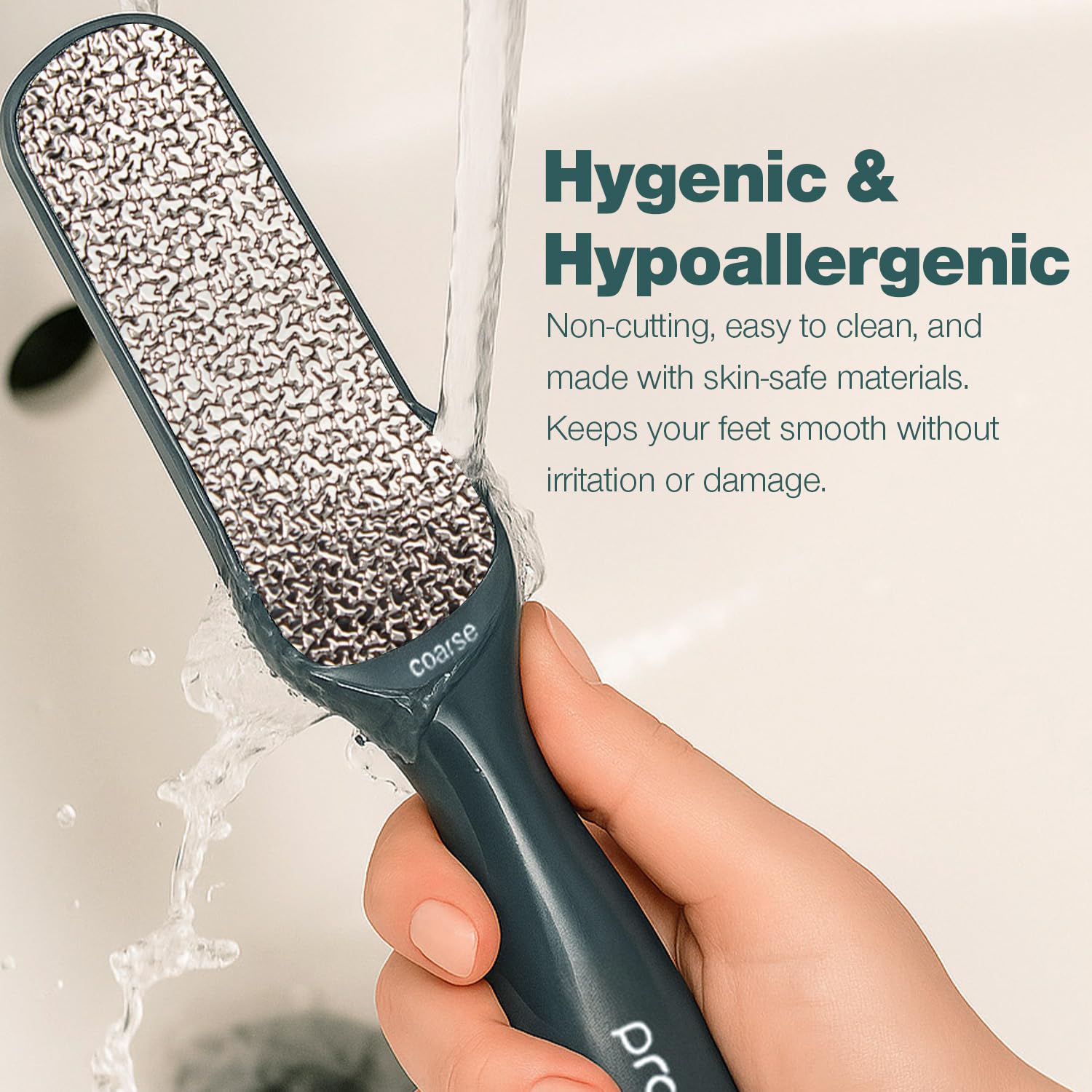 Probelle hypoallergenic dead skin remover demonstrating back and forth motion design.