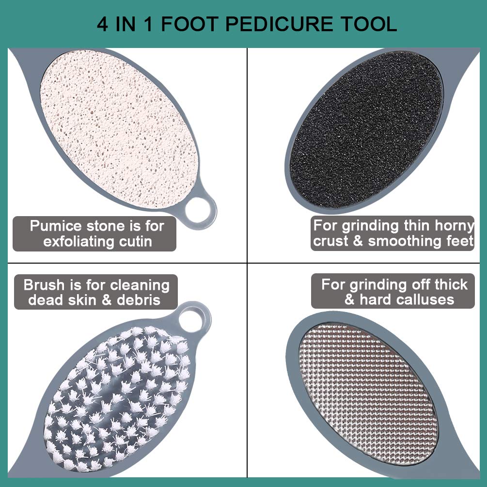 Built-in cleaning brush bristles on the grey CAREHOOD pedicure tool for sweeping skin debris.