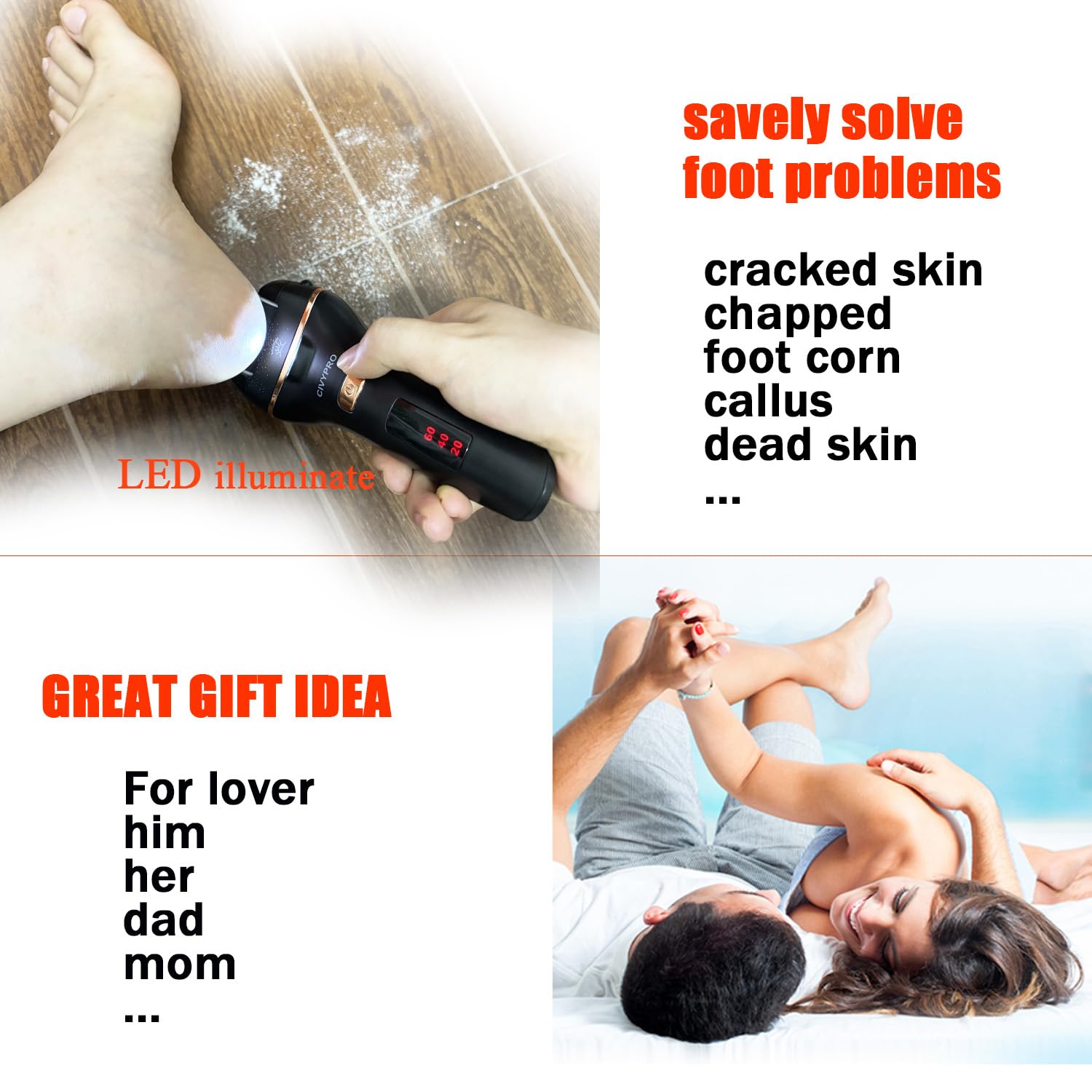 Ergonomic waterproof design of Civypro electronic foot file