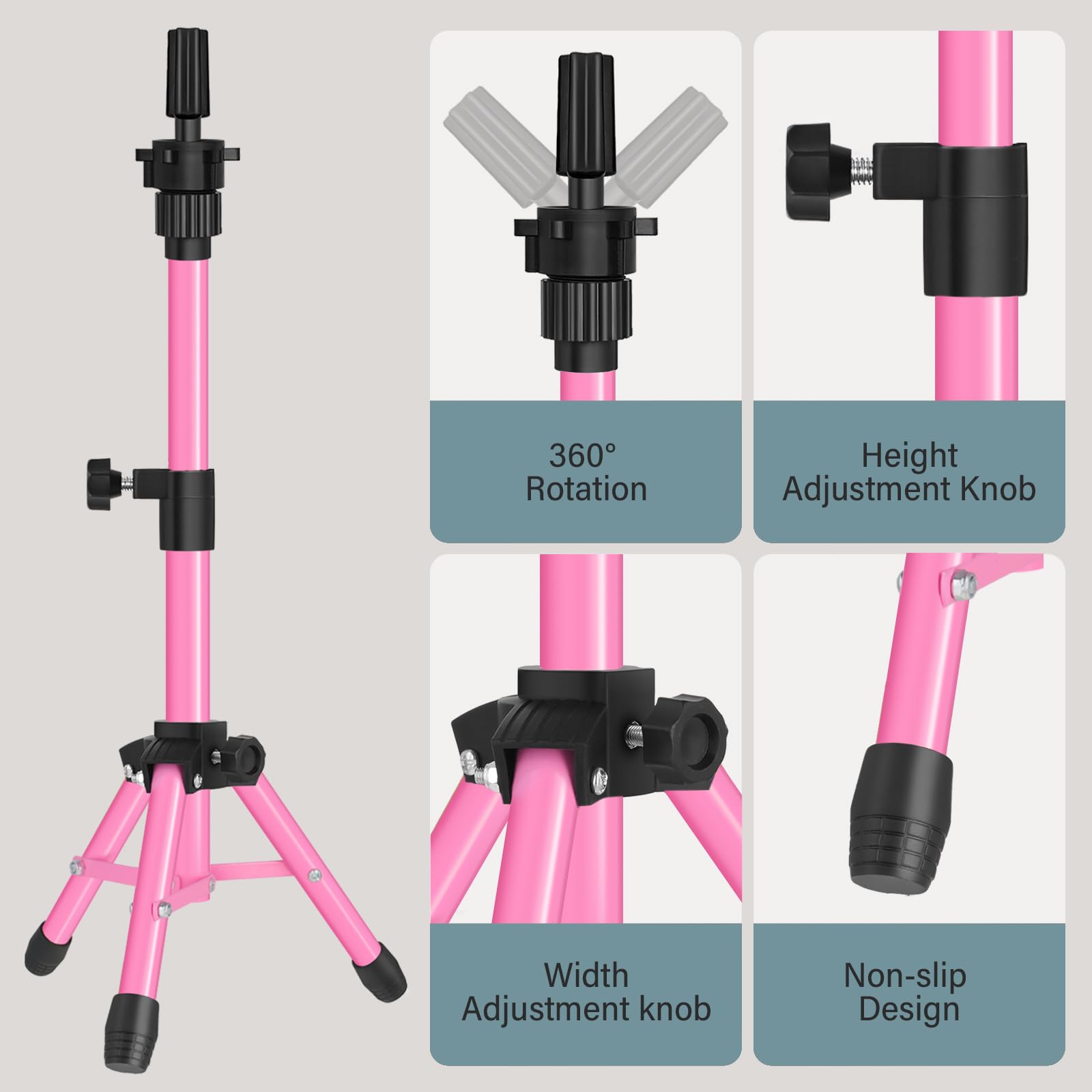 Adjustable height mechanism on AliLeader wig stand tripod