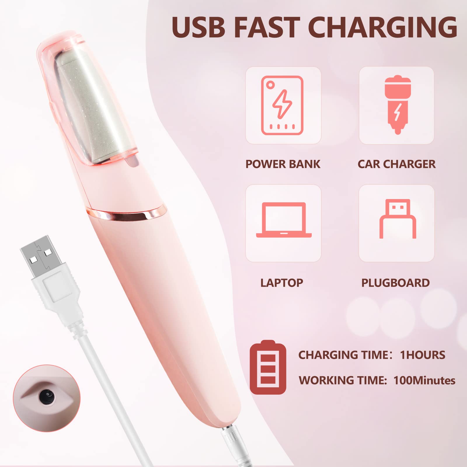 Rechargeable electric callus remover with USB charging cable