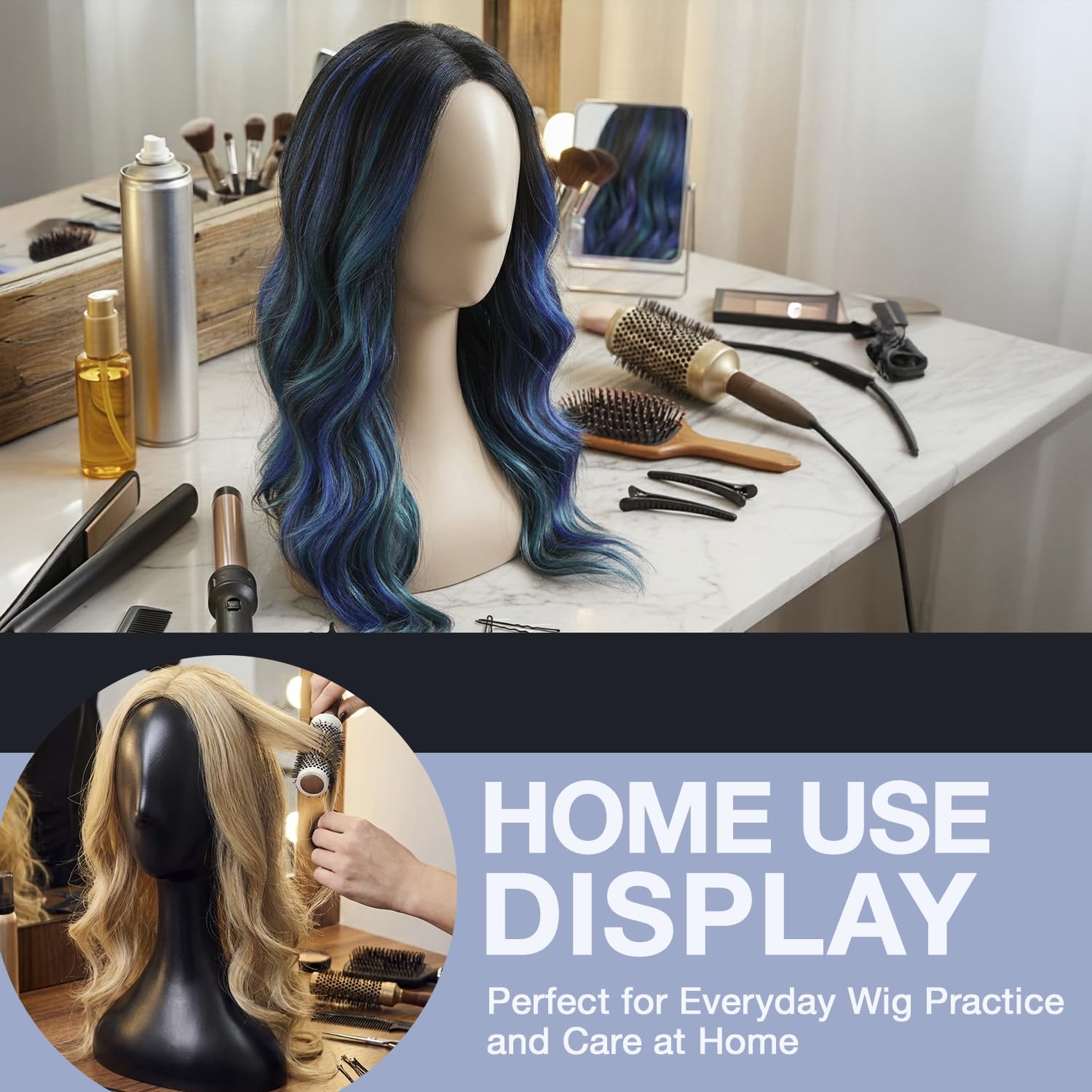 Sixteen inch women model display holder for premium lace wigs and masks
