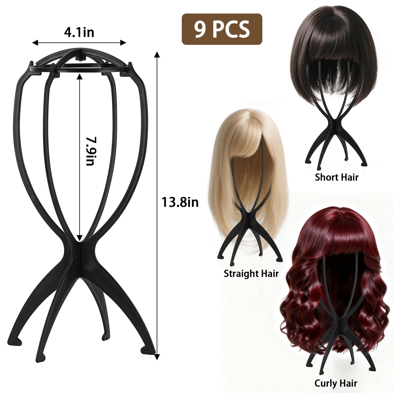Collapsible plastic wig holder disassembled for travel