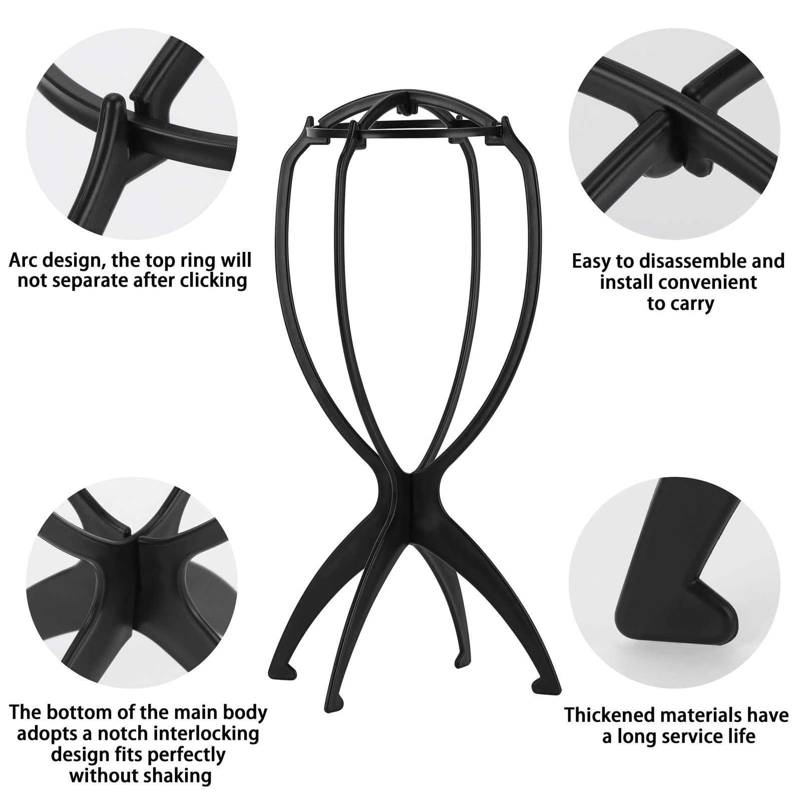 Black wig stand showing hollow airflow structure