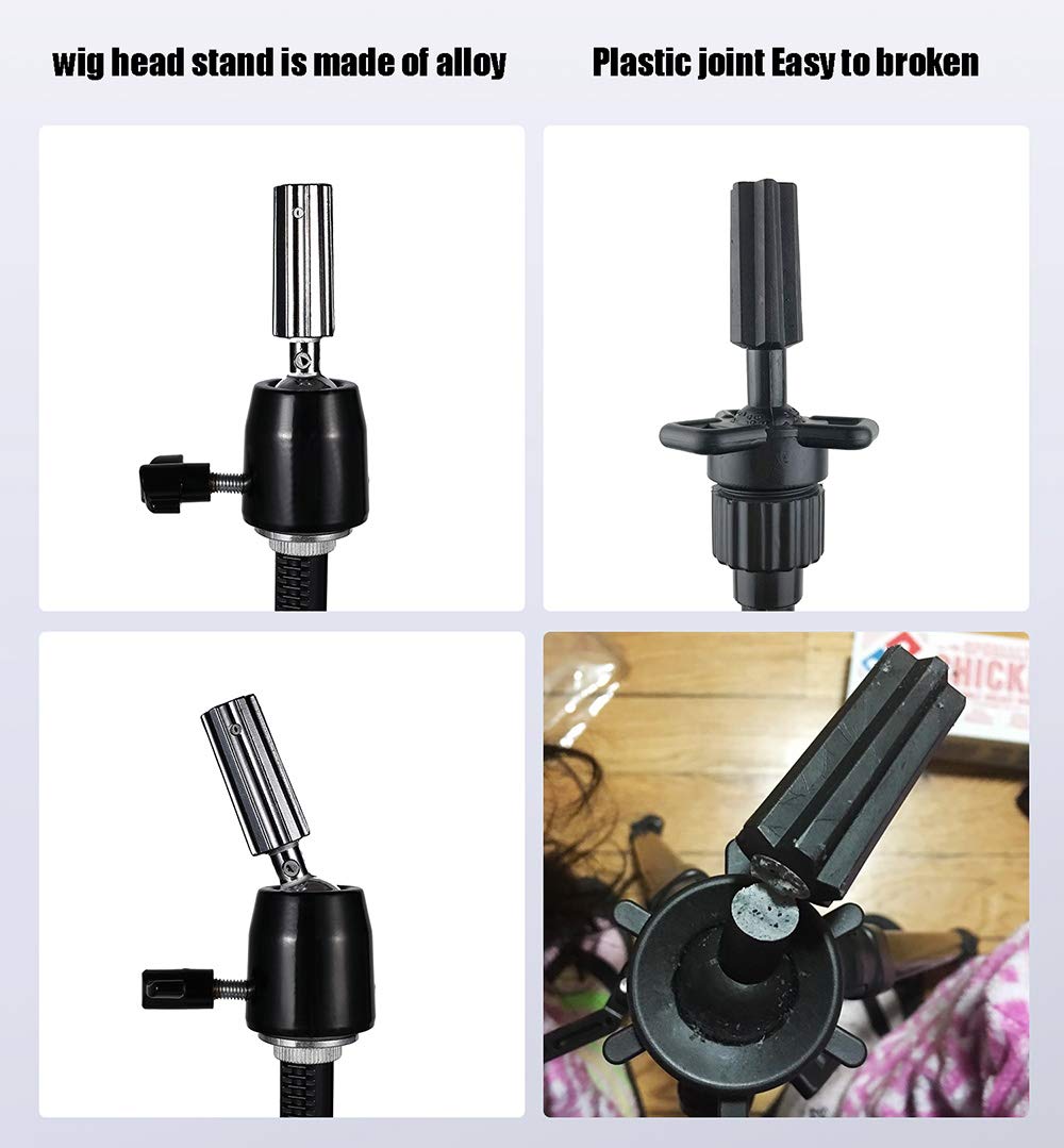 Cosmetology manikin tripod stand featuring the stable counterweight hook at the bottom center