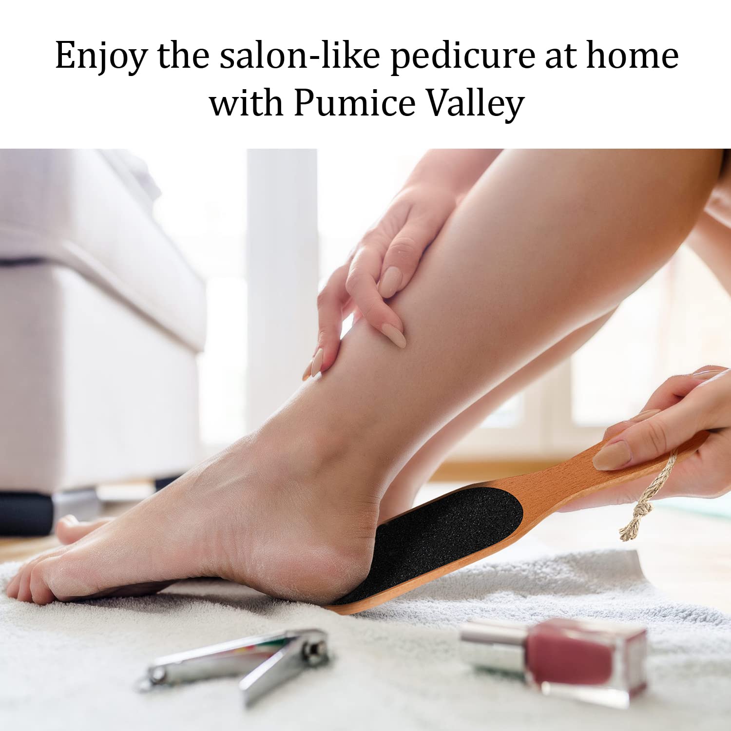 Side profile of Pumice Valley wooden exfoliating feet scraper