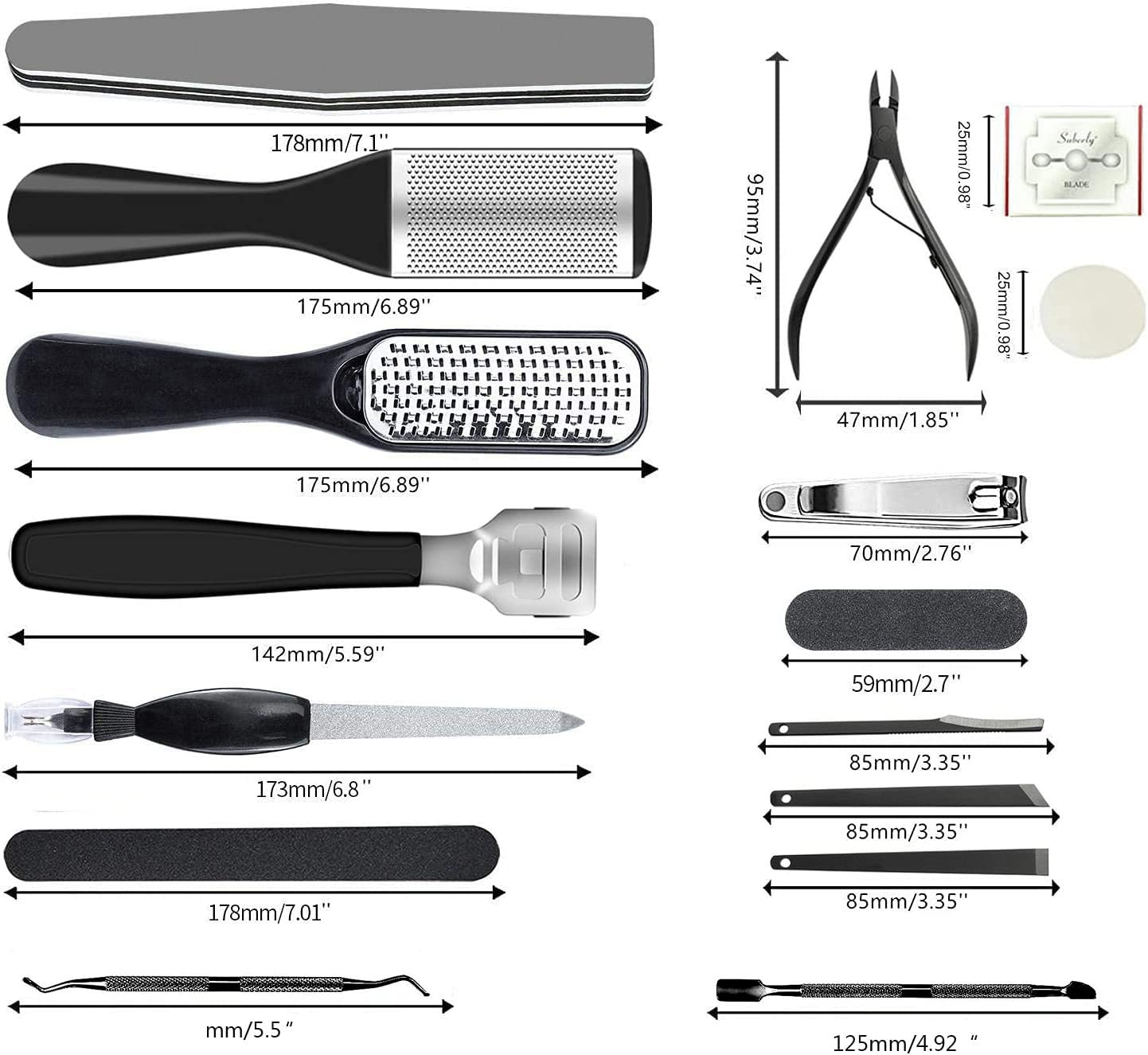 Complete set of 36 professional pedicure grooming tools