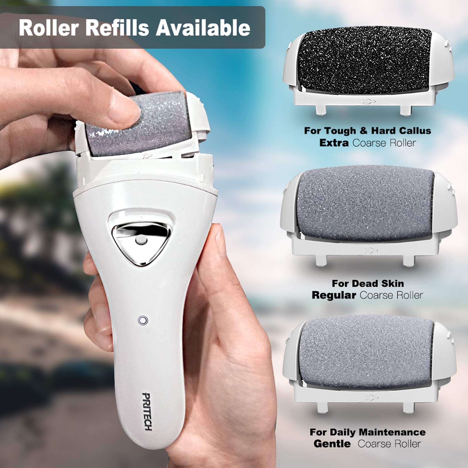 Waterproof electric pedicure tool being used on cracked heels
