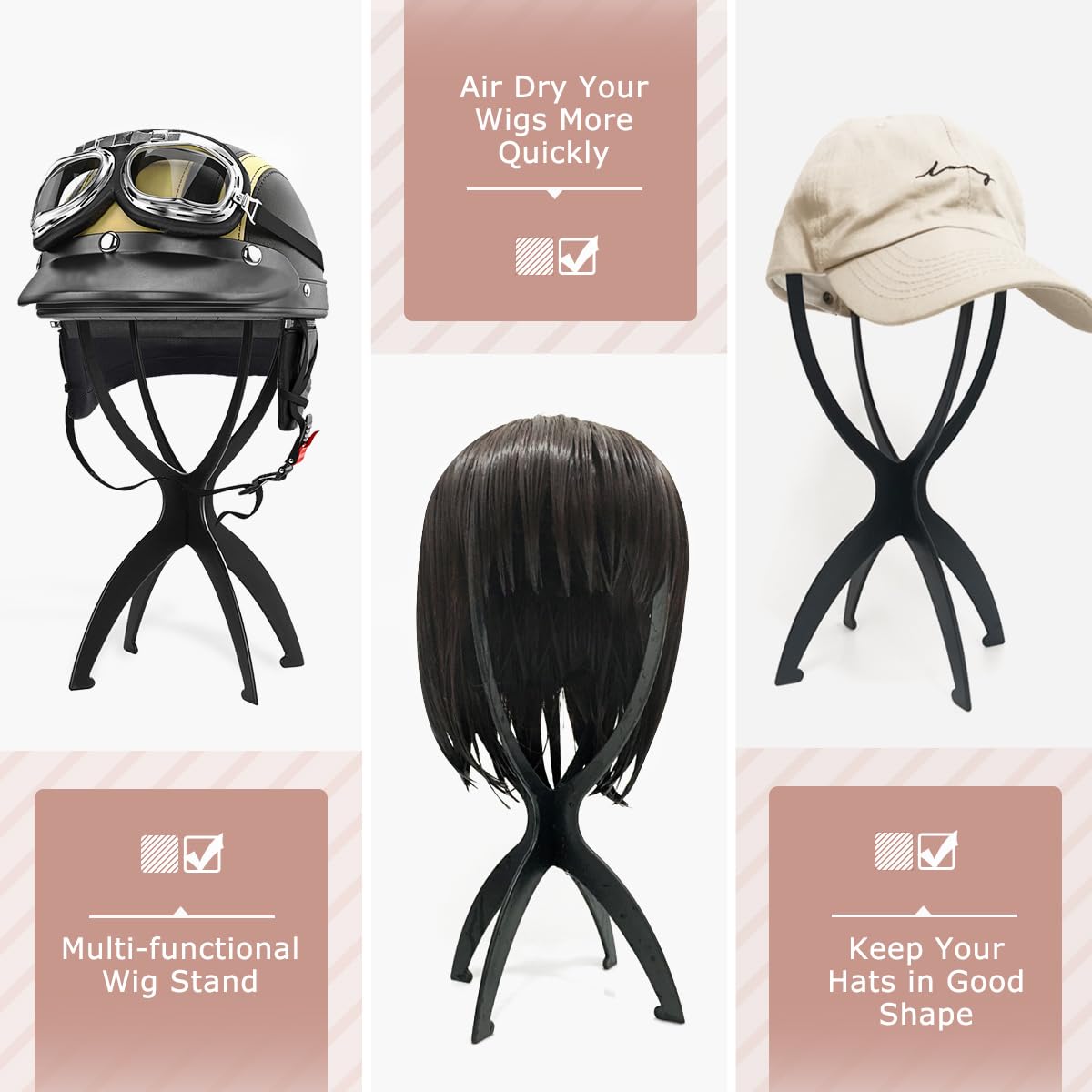 Dreamlover 14.2 inch short wig holder showing the sturdy interlocking base design