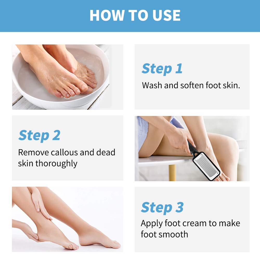 Waterproof stainless steel foot rasp and scrubber set demonstrating premium build quality for cracked heel care