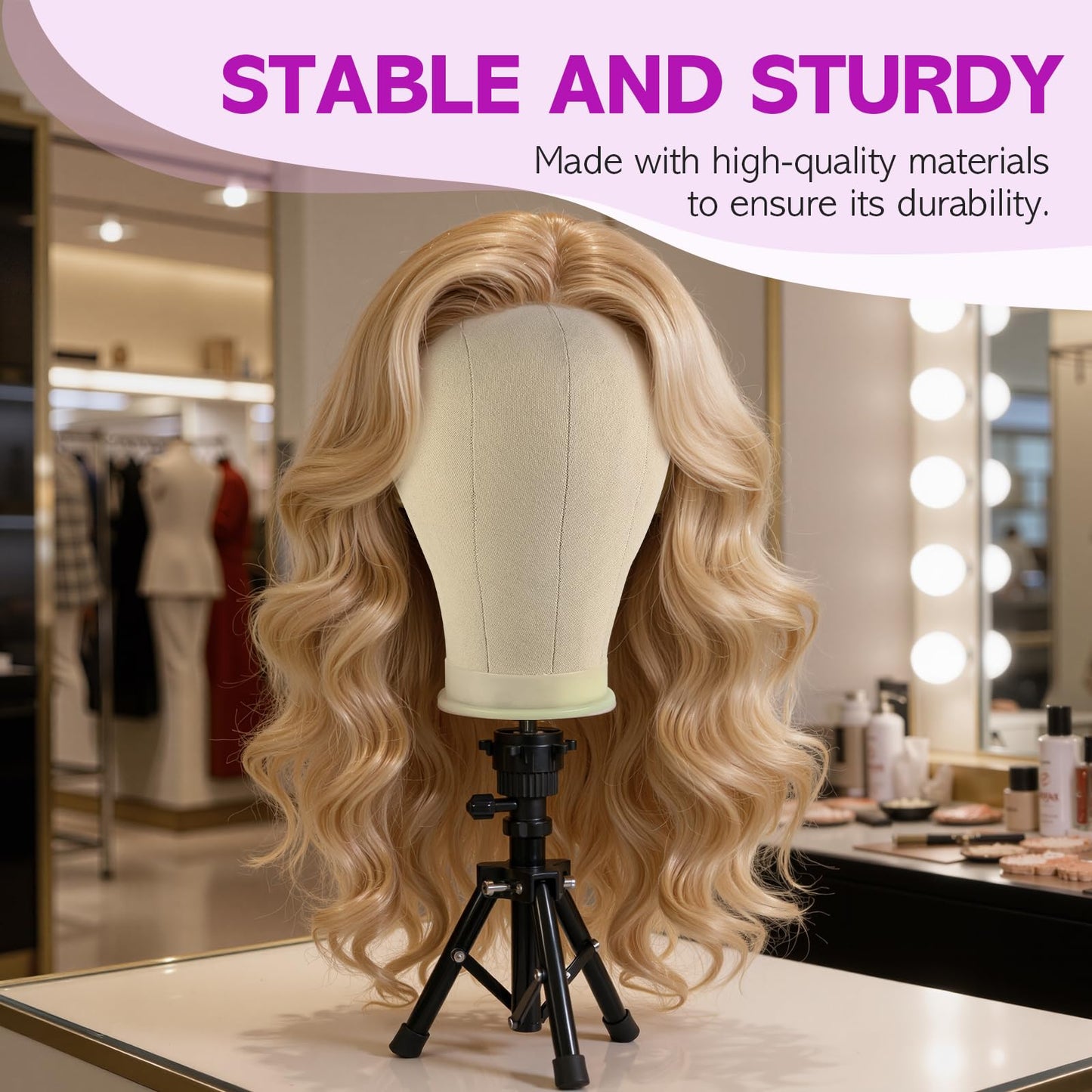 Foldable and compact travel friendly wig stand tripod kit with carrying case accessories