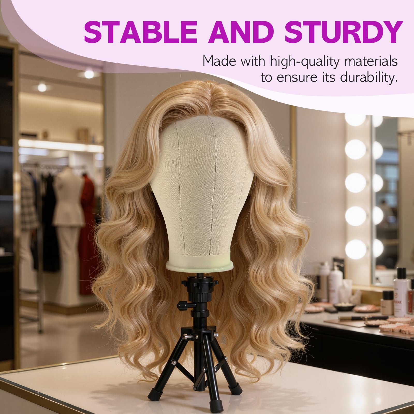 Foldable and compact travel friendly wig stand tripod kit with carrying case accessories