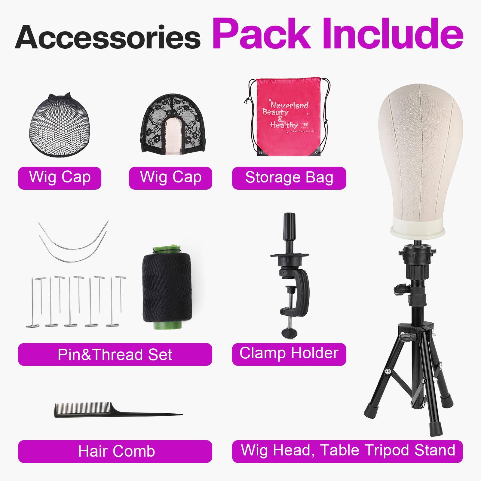 Complete professional salon hairdressing setup with Neverland Beauty canvas head block set
