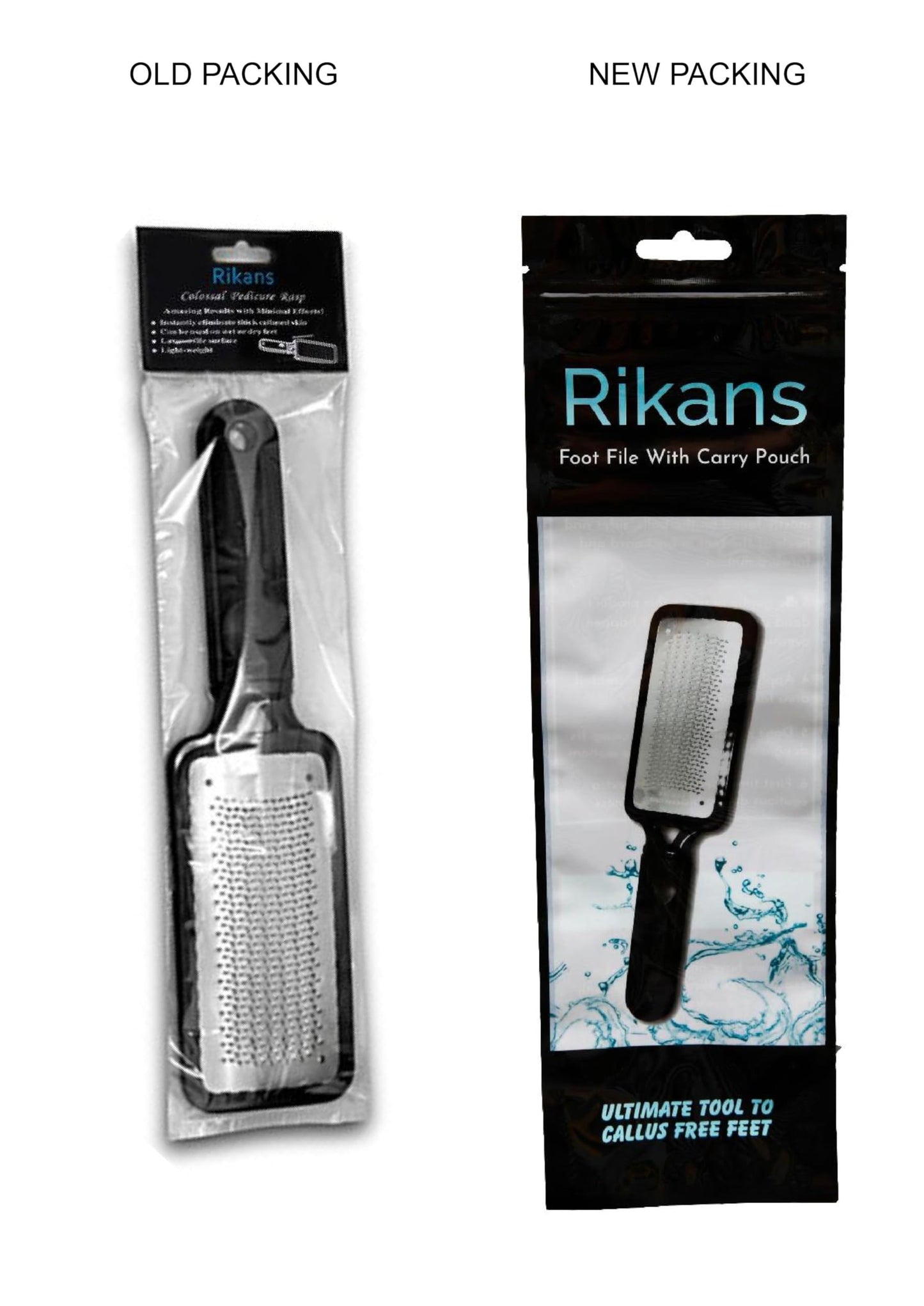 Rikans pedicure rasp demonstrating the large lightweight exfoliating metal surface.