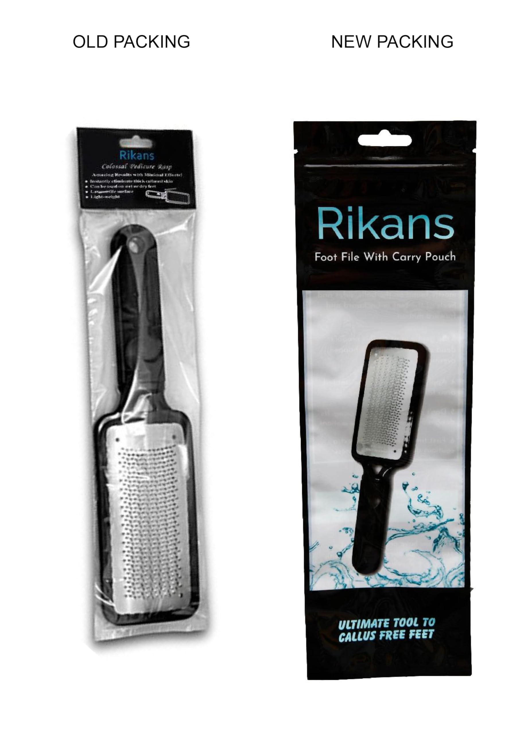 Rikans pedicure rasp demonstrating the large lightweight exfoliating metal surface.