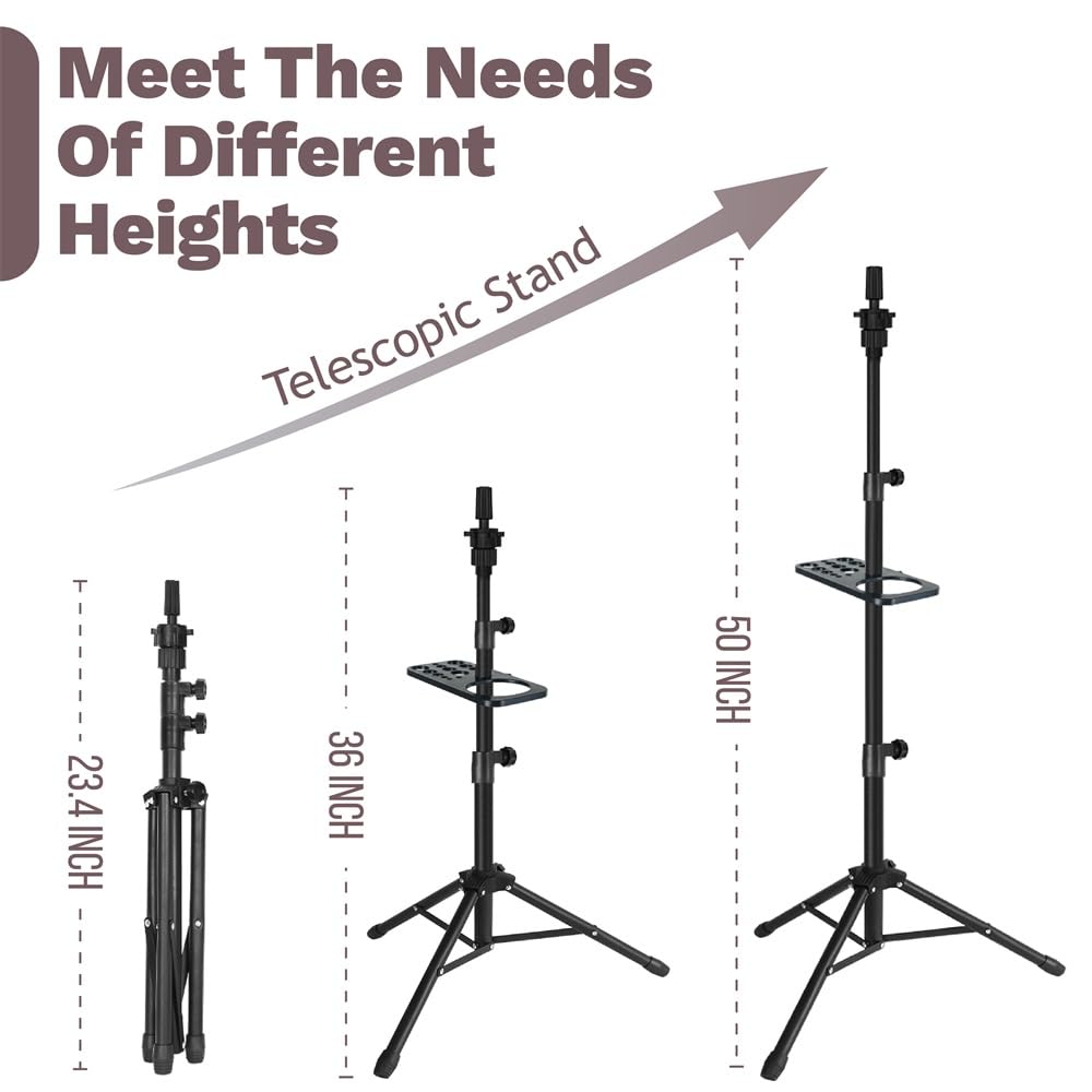 Heavy duty metal tripod base mechanism for secure non-wobbling wig styling