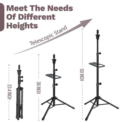 Heavy duty metal tripod base mechanism for secure non-wobbling wig styling
