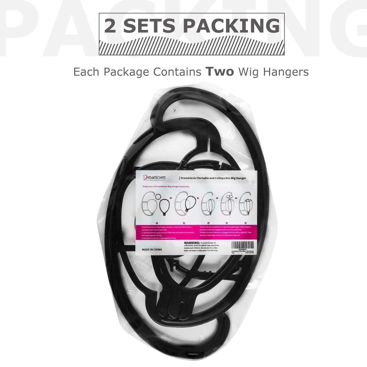 Dreamlover collapsible wig drying stand showing two pack set contents.
