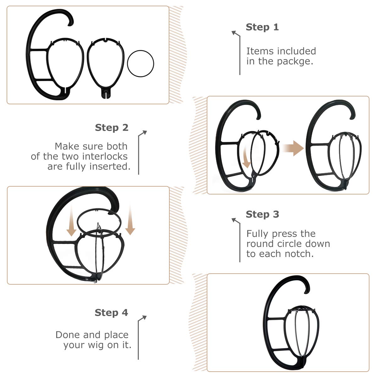 Flat packed components of the space saving travel hair accessory.