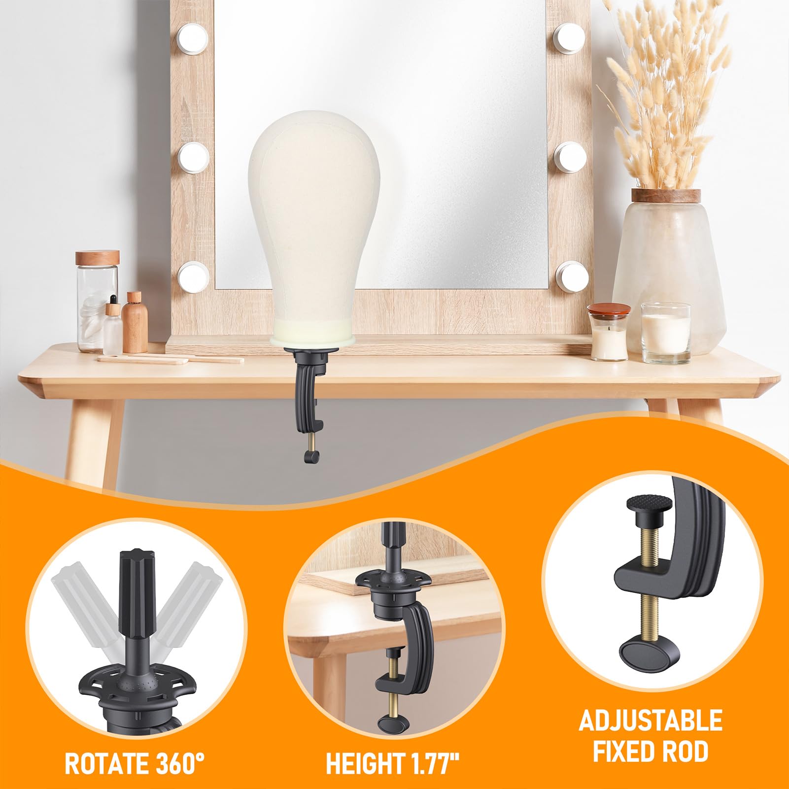 Hemndic wig stand tabletop clamp accessory
