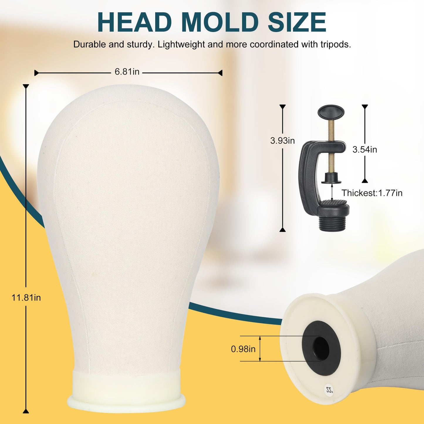 Close up of 22 inch canvas mannequin head for wig styling