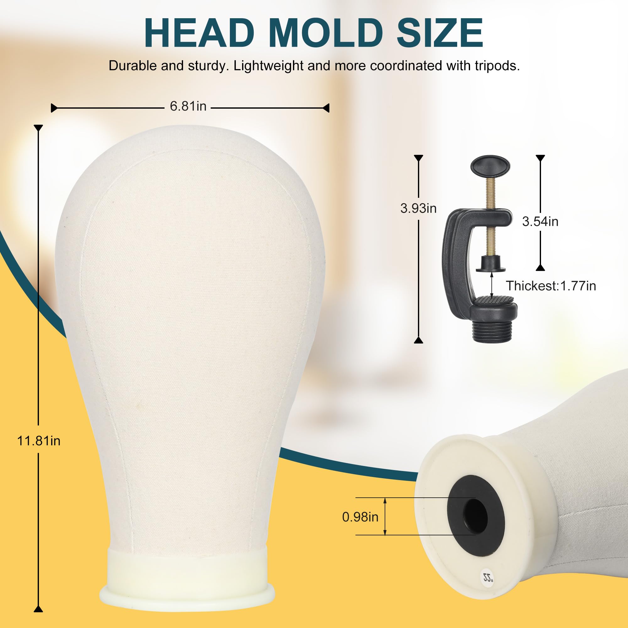 Close up of 22 inch canvas mannequin head for wig styling