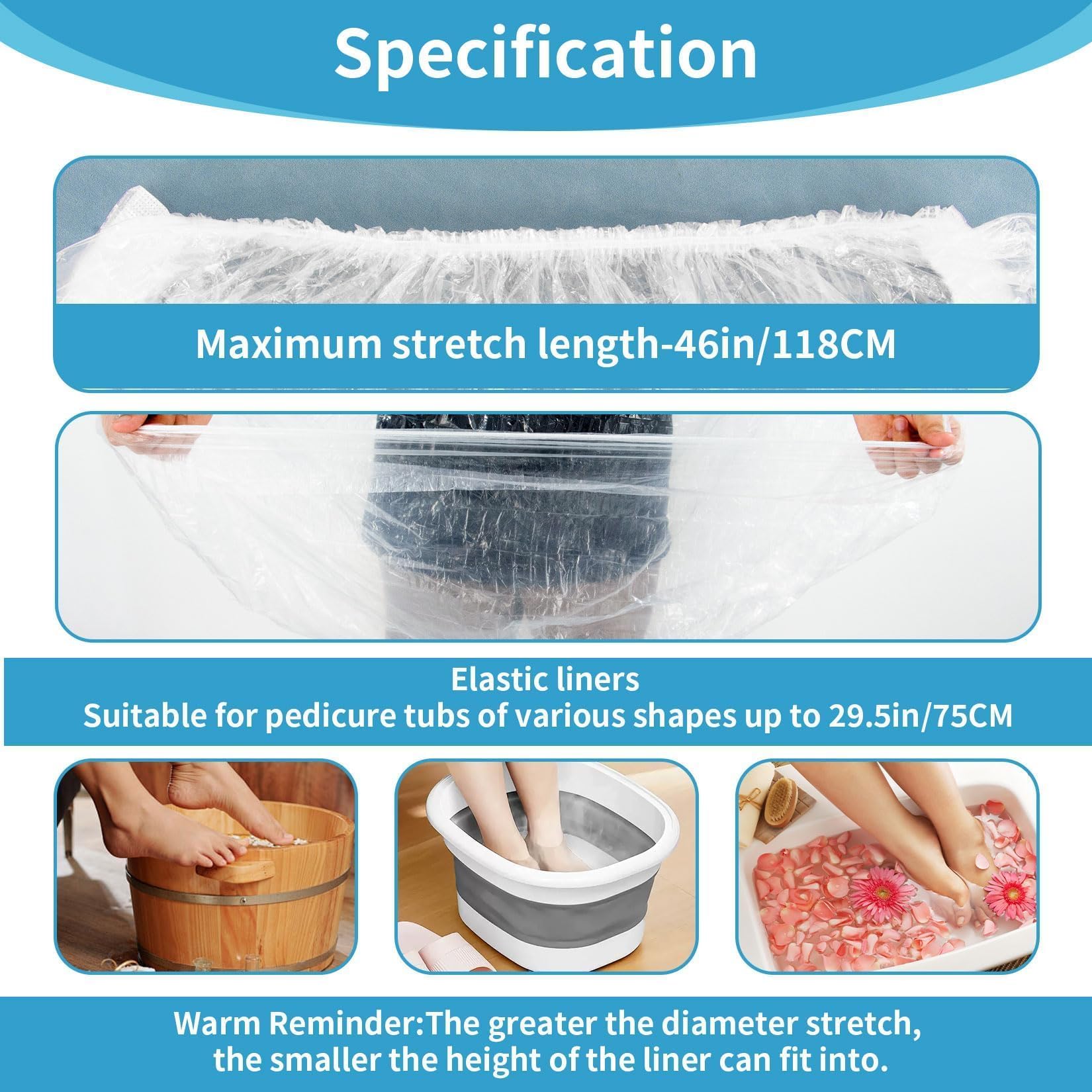 Disposable plastic foot bath basin liner showing elastic opening